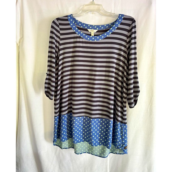Matilda Jane Tops - Matilda Jane Women's S Blue/Gray Striped Knit Tunic Scoop Neck Roll Tab 3/4 M
